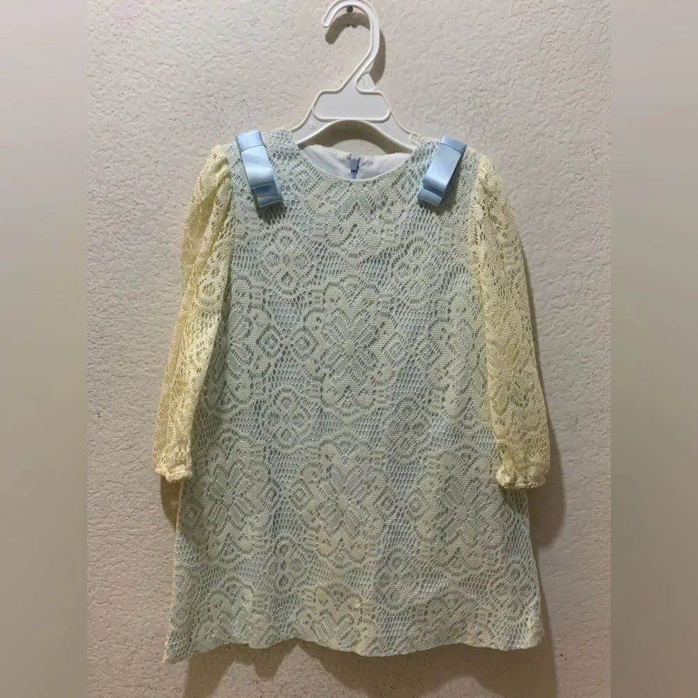 New Luli and Me Blue Cream DAINTY LACE DRESS -  Satin Ribbons